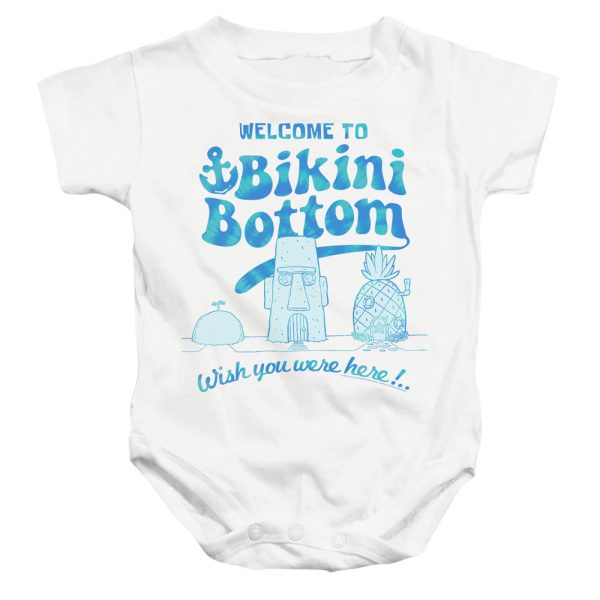 SPONGEBOB SQUAREPANTS : BIKINI BOTTOM WELCOME INFANT SNAPSUIT White SM (6 Mo) Sale