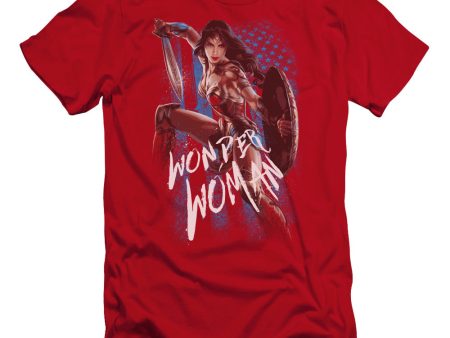 WONDER WOMAN MOVIE : AMERICAN HERO PREMIUM CANVAS ADULT SLIM FIT T-SHIRT 30\1 Red LG Discount