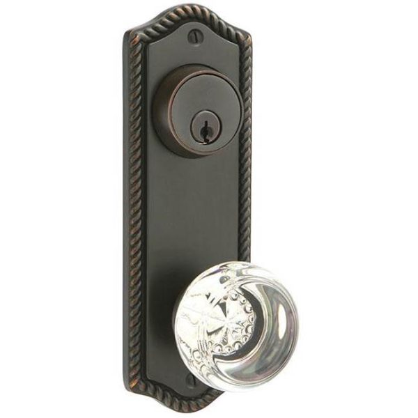 Emtek 7090RBLRH Passage Single Keyed , Sideplate Locksets Rope 3-5 8  Center to Center Keyed , Ribbon and Reed Lever , RH Fashion